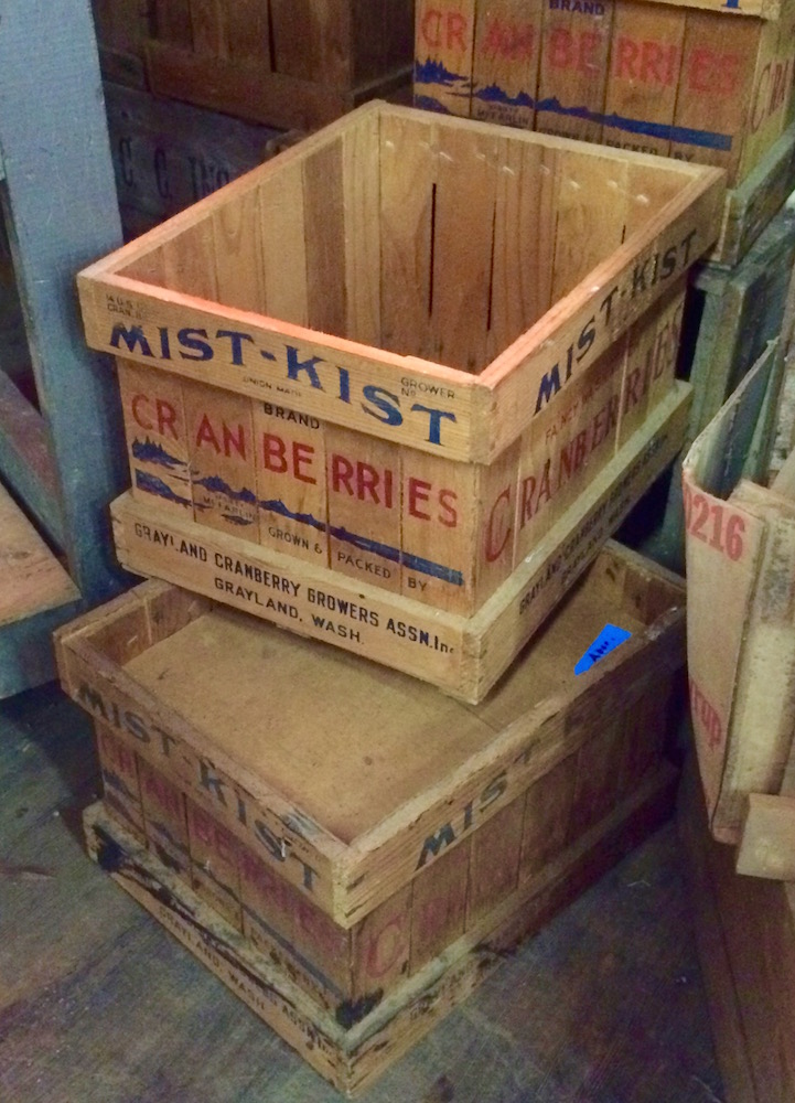 Old cranberry crates on display at the museum